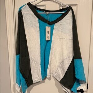 Blue Velvet Boho oversized blue and White Casual Top NWT